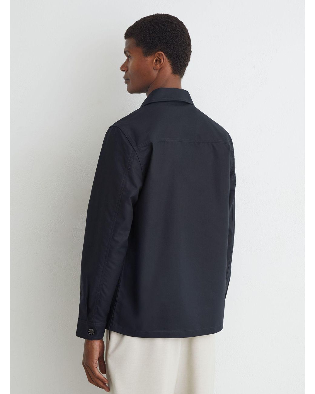 Reiss Blue Cotton-Twill Four-Pocket Overshirt for men