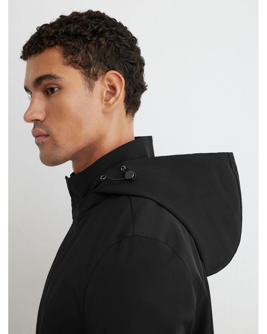 Reiss Black Hybrid Gilet-Insert Overcoat With Detachable Hood for men