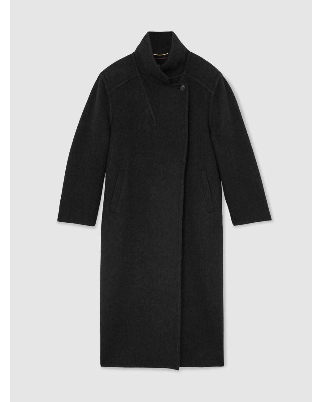 ATELIER Black Wool-Blend Blind-Seam Double-Breasted Coat