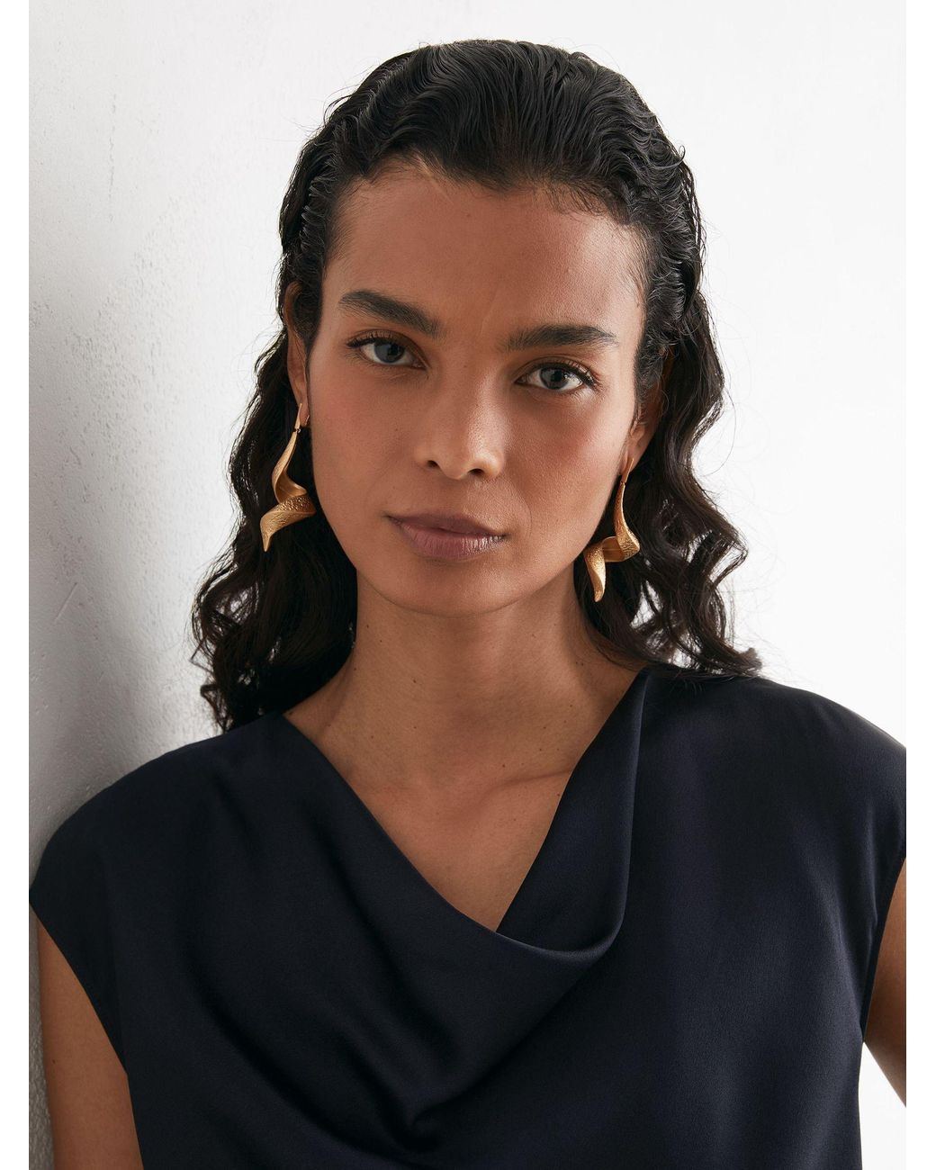 Reiss Black Silk Cowl-Neck Sleeveless Top