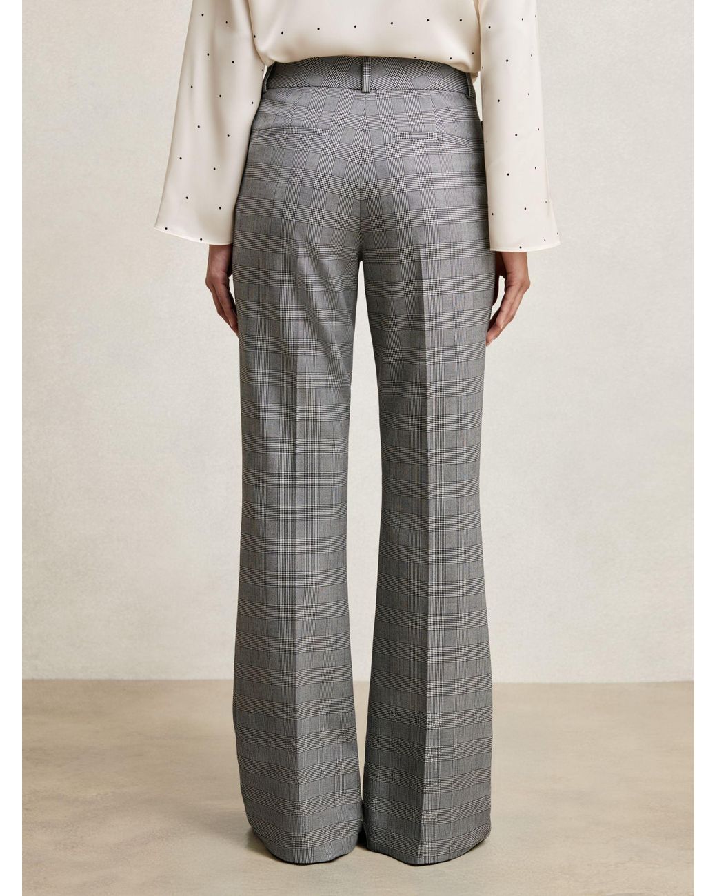 Reiss Natural Check Flared Suit Trousers