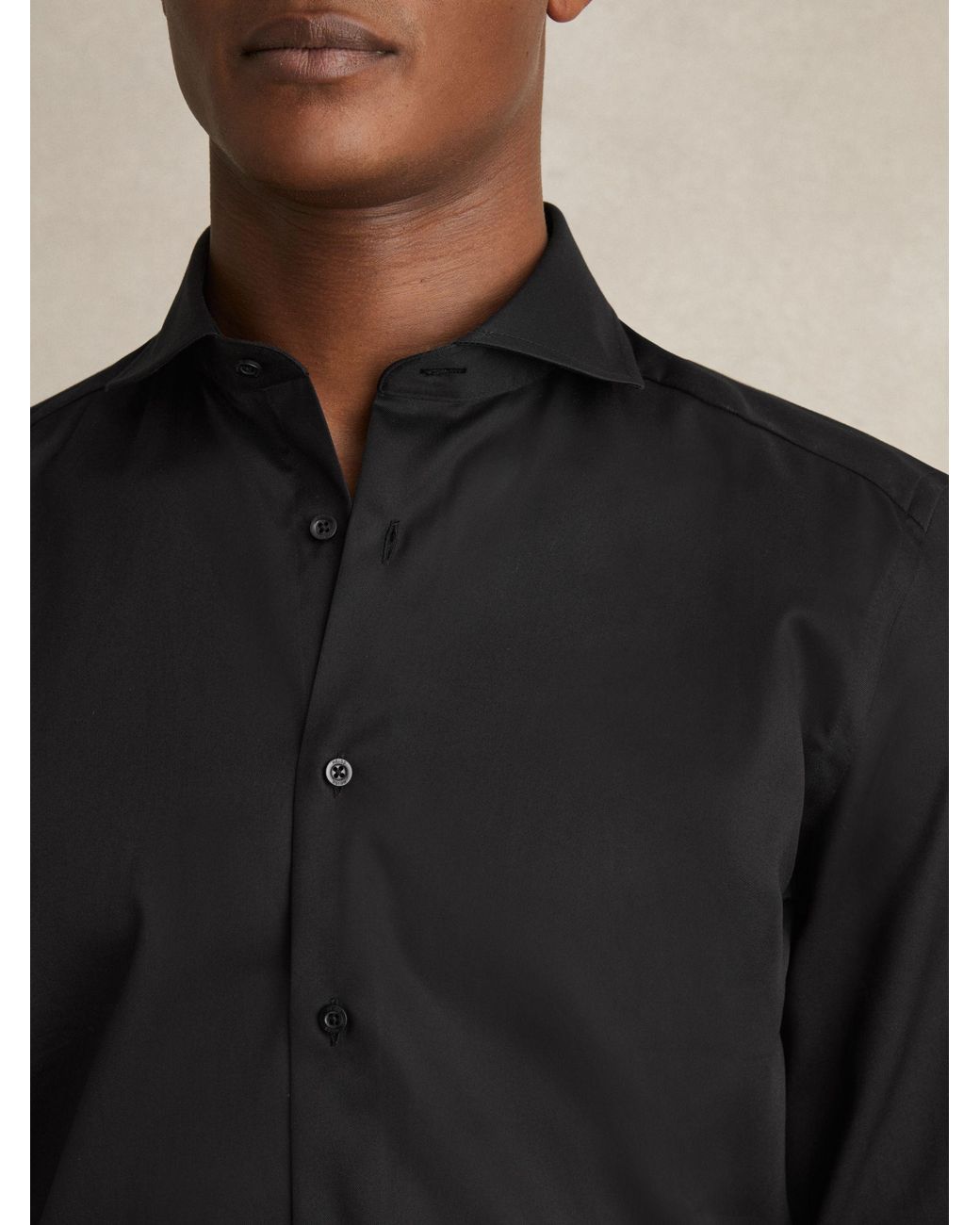 Reiss Black Slim Fit Two-Fold Cotton Shirt, - Resort & Holiday Wear for men