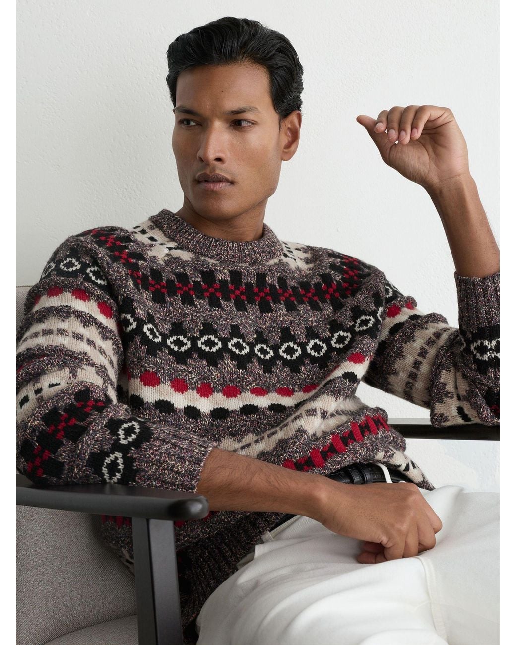 Reiss Multicolor Wool-Blend Tweed-Jacquard Crew-Neck Jumper for men