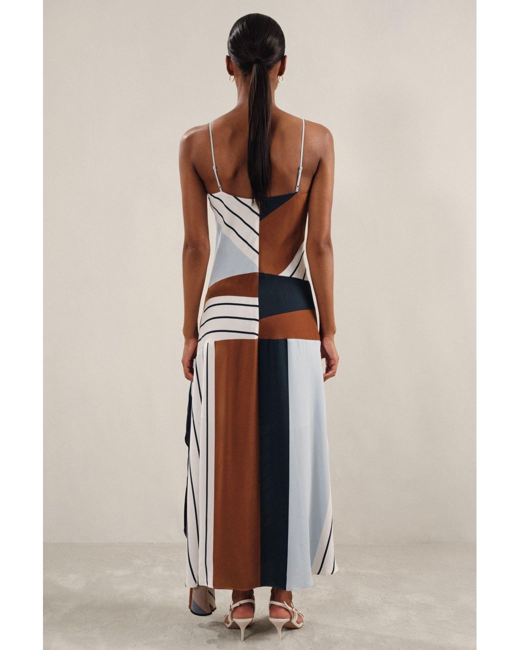 【海外限定】REISSドレス☆Hallia Stripe-Print Handkerchief Ma Reiss Hallia - Blue/brown Stripe-print Handkerchief Maxi