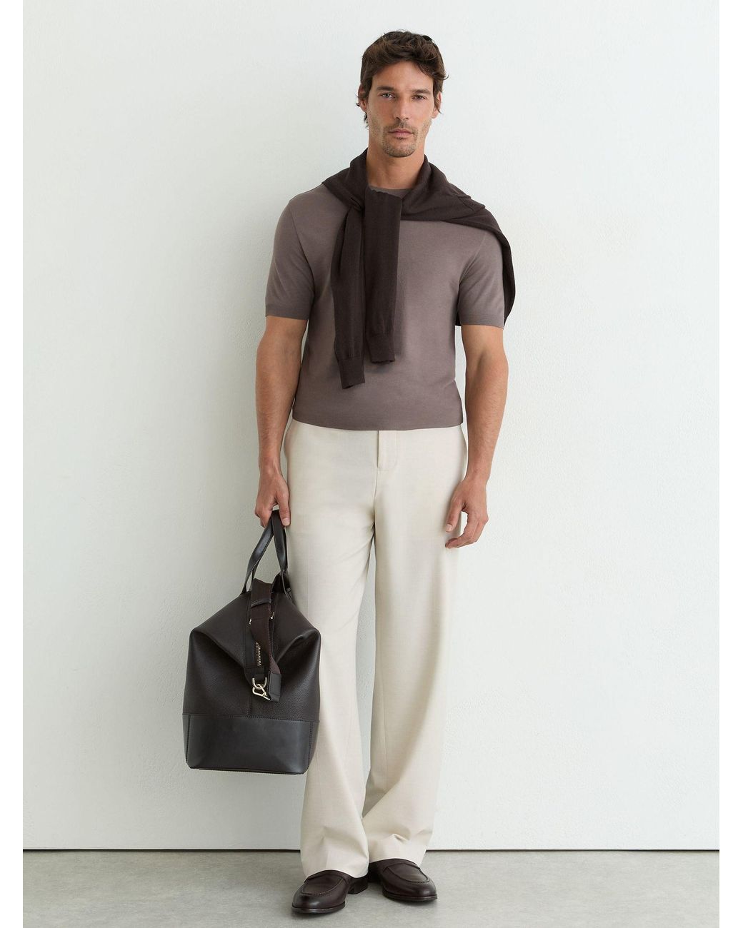 Reiss Brown Cotton- Crew-Neck Modern-Fit T-Shirt for men