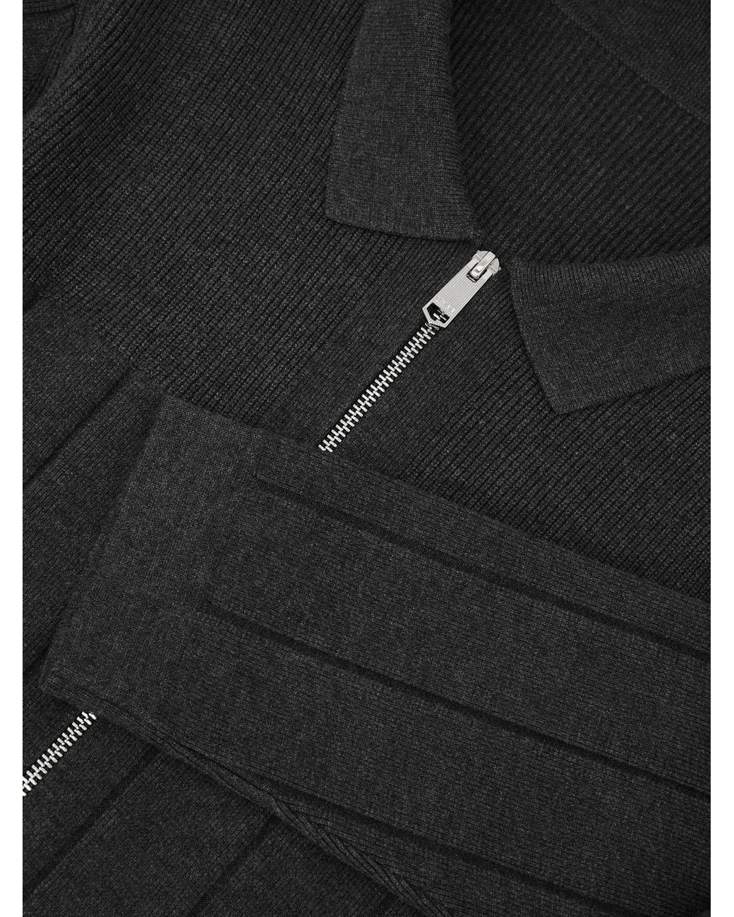 Reiss Black Cassius - Charcoal Melange Wide-rib Zip-through Cardigan, M for men
