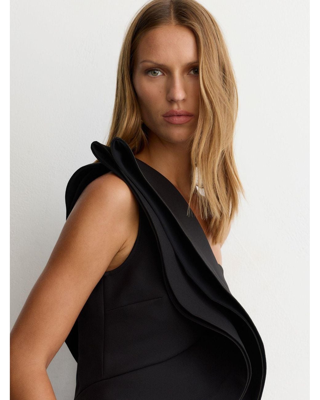 Reiss Blue Structured-Frill One-Shoulder Top