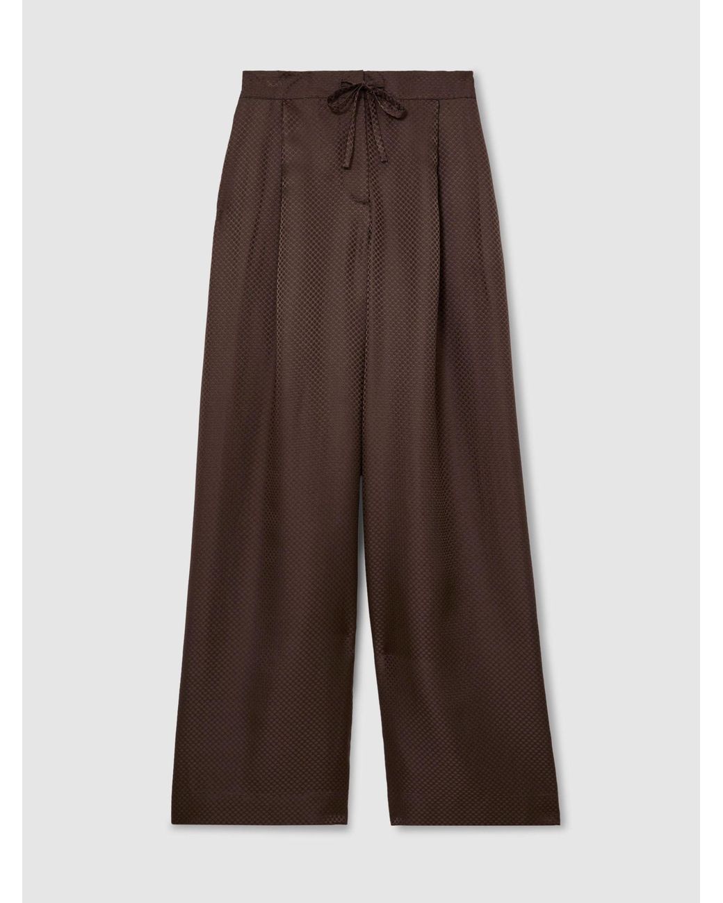 Reiss Aliana - Mocha Brown Silk Jacquard Wide-leg Trousers, Us 4 Regular