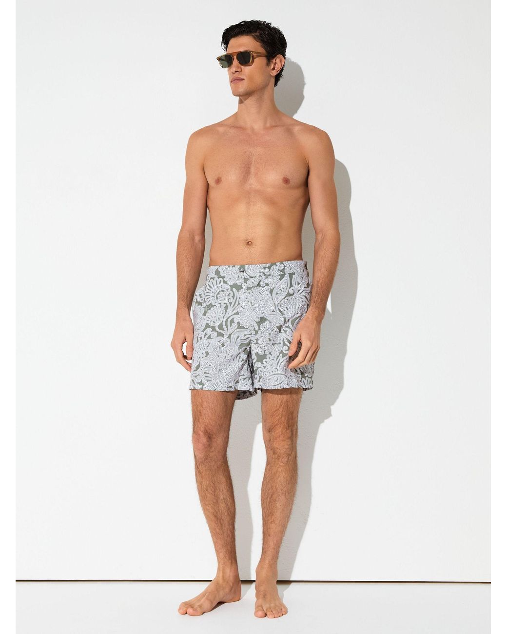 Reiss White Fallow - Sage Green Paisley-print Side-adjuster Swim Shorts, Xxl for men