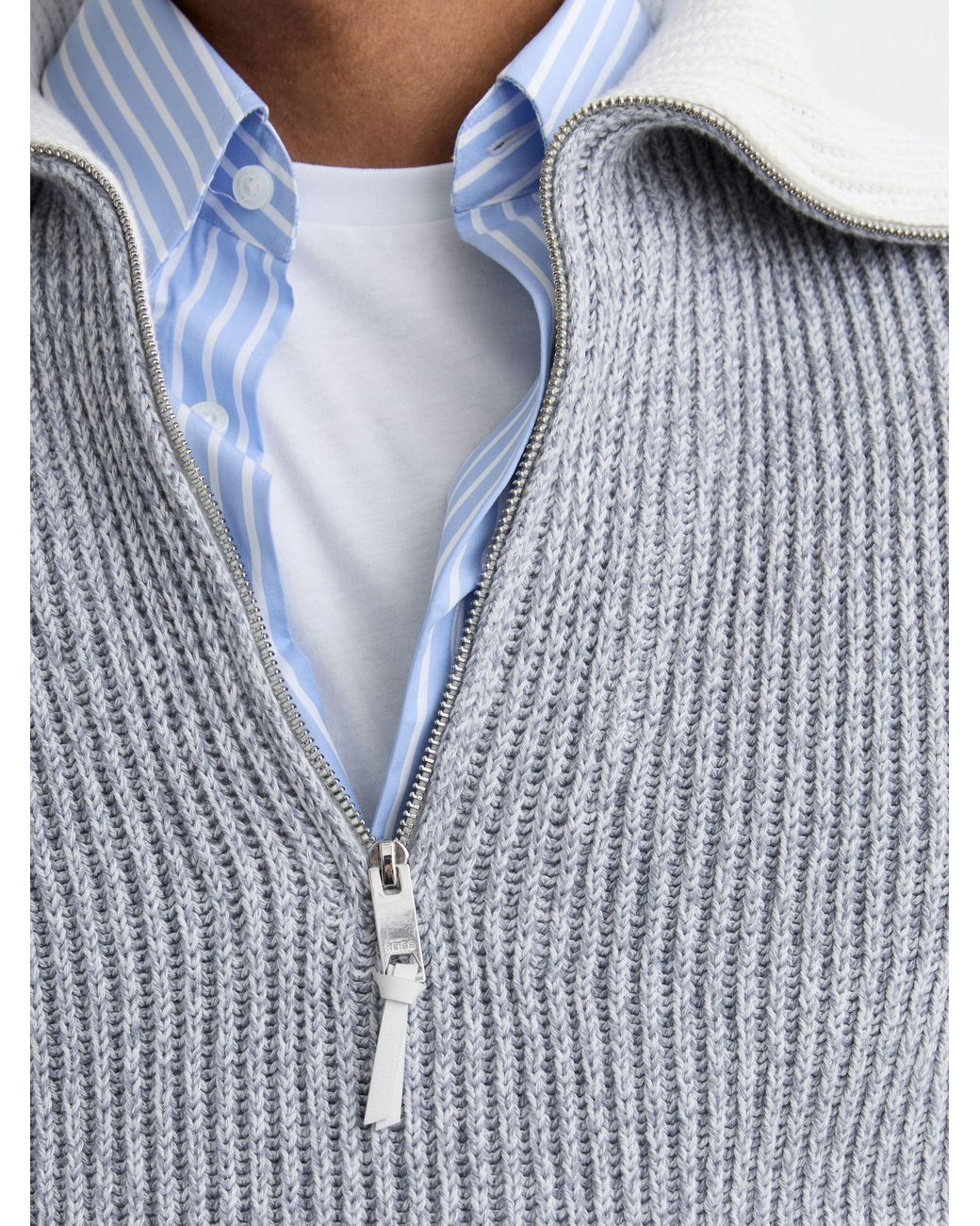 Reiss Gray Cotton-Blend Rib-Knit Half-Zip Jumper for men