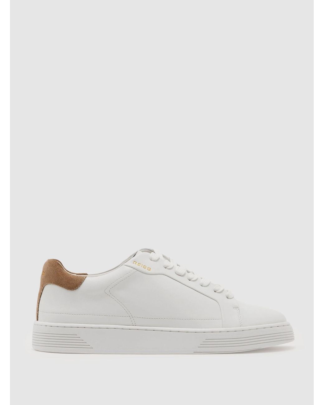 Reiss Brown Leather Low-Top Suede-Trim Trainers