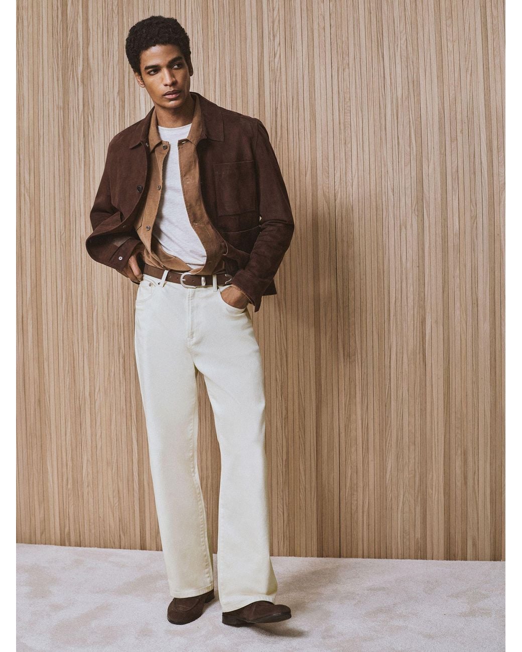 Reiss Brown Monogram Relaxed-Fit Jeans for men