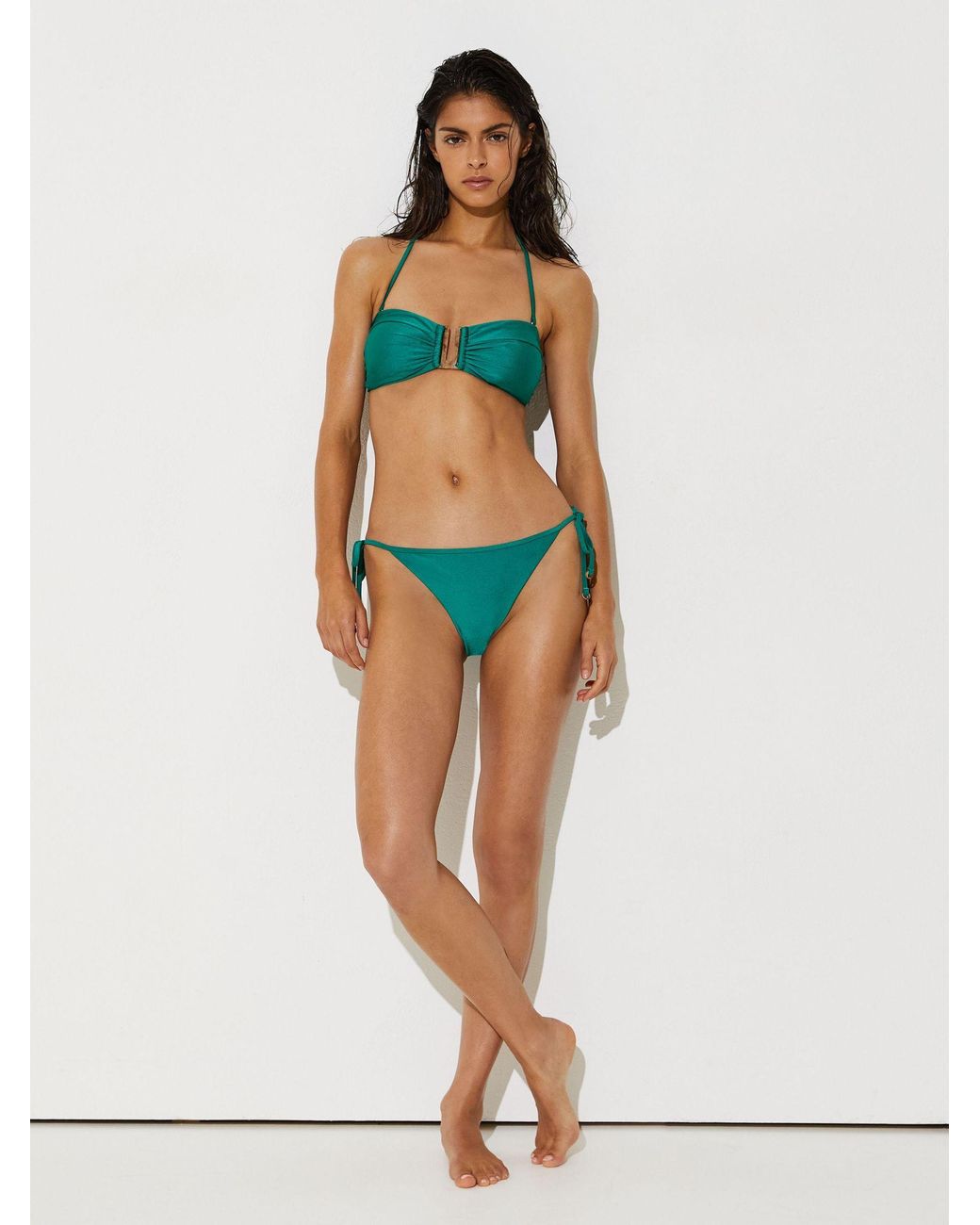 Reiss Green Shimmer Side-Tie Bikini Bottoms