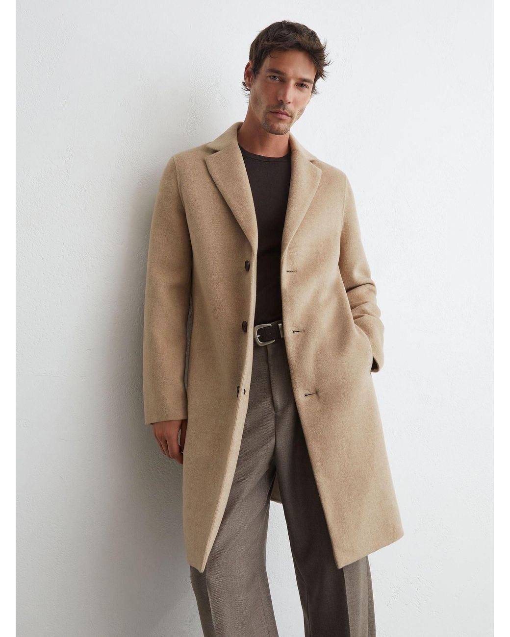 Reiss White Wool-Blend Single-Breasted Epsom Coat for men