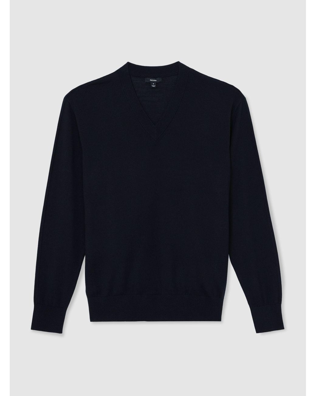 Reiss Blue Earlsfield Merino Wool V-Neck Jumper for men
