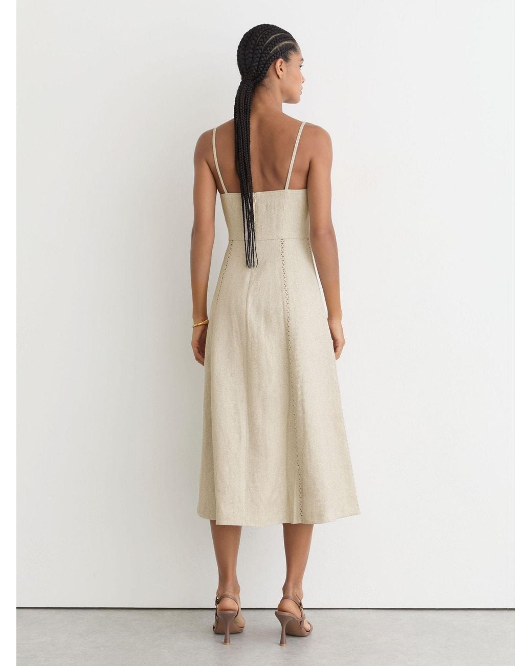 Reiss Natural Linen-Blend Fit-And-Flare Midi Dress