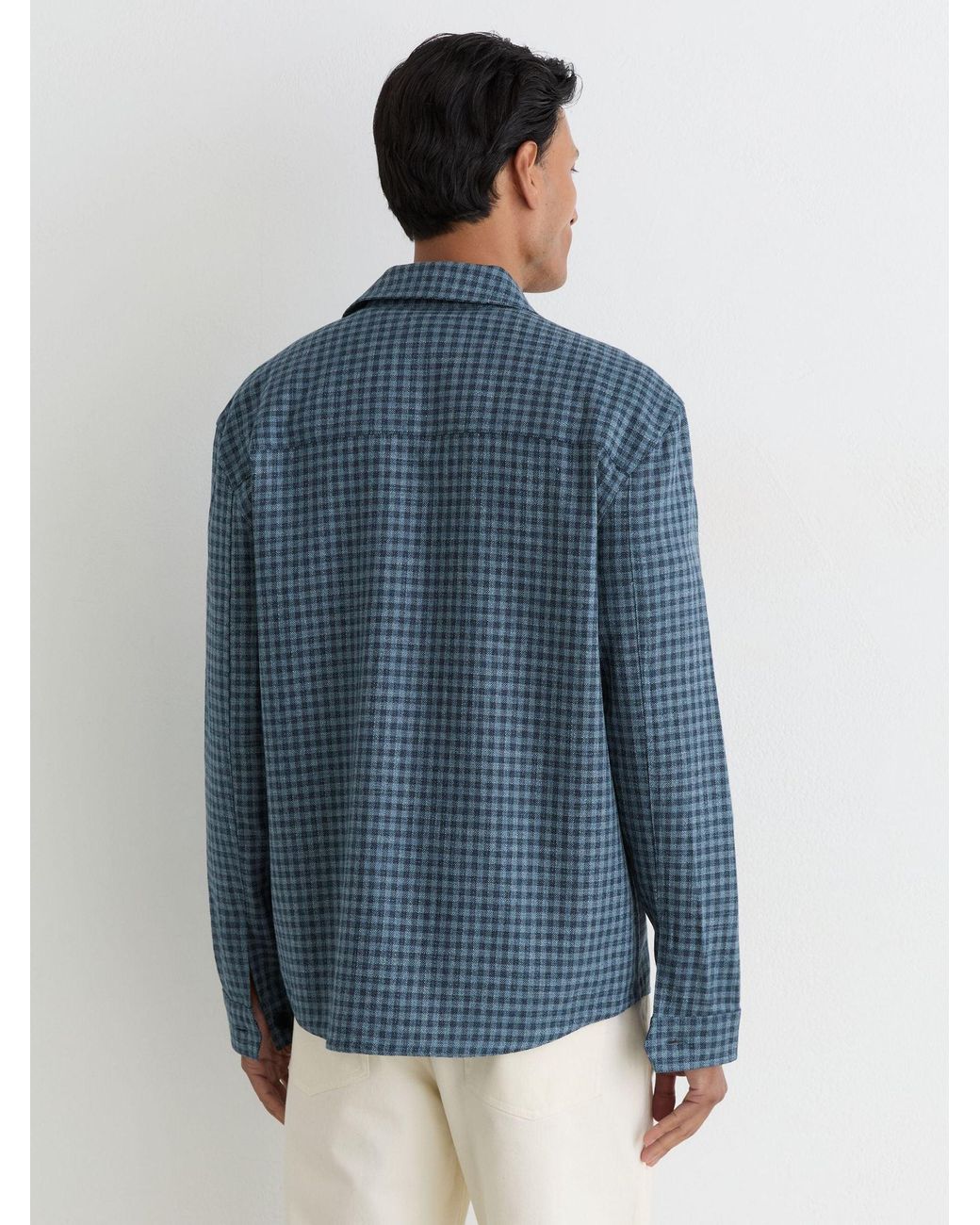 Reiss Blue Cotton-Linen Checked Overshirt for men