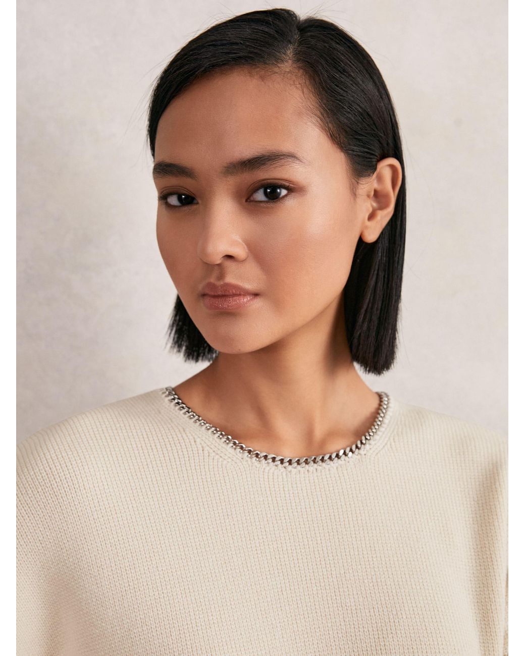 Reiss Natural Wool-Blend Necklace-Trim Jumper With Cashmere