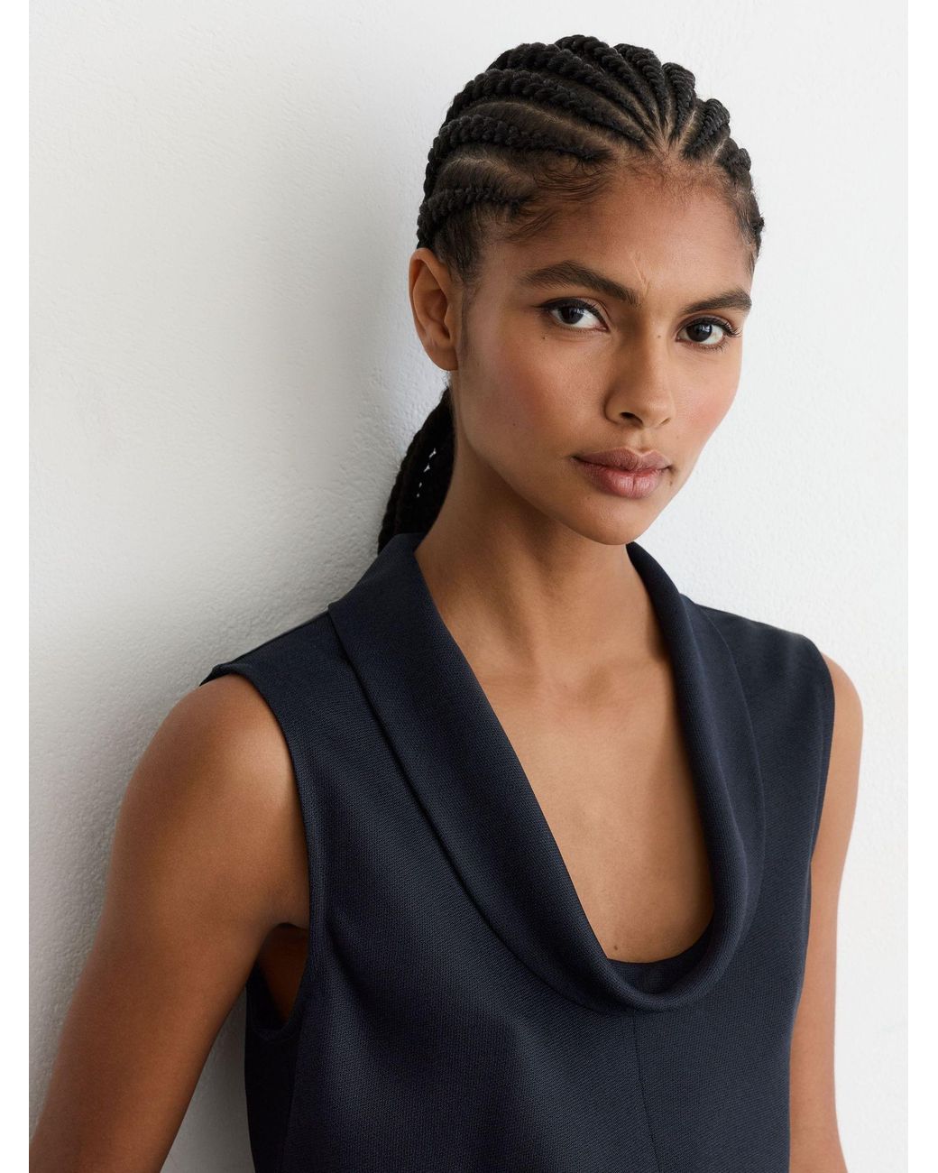 Reiss Blue Cowl-Neck Sleeveless Top