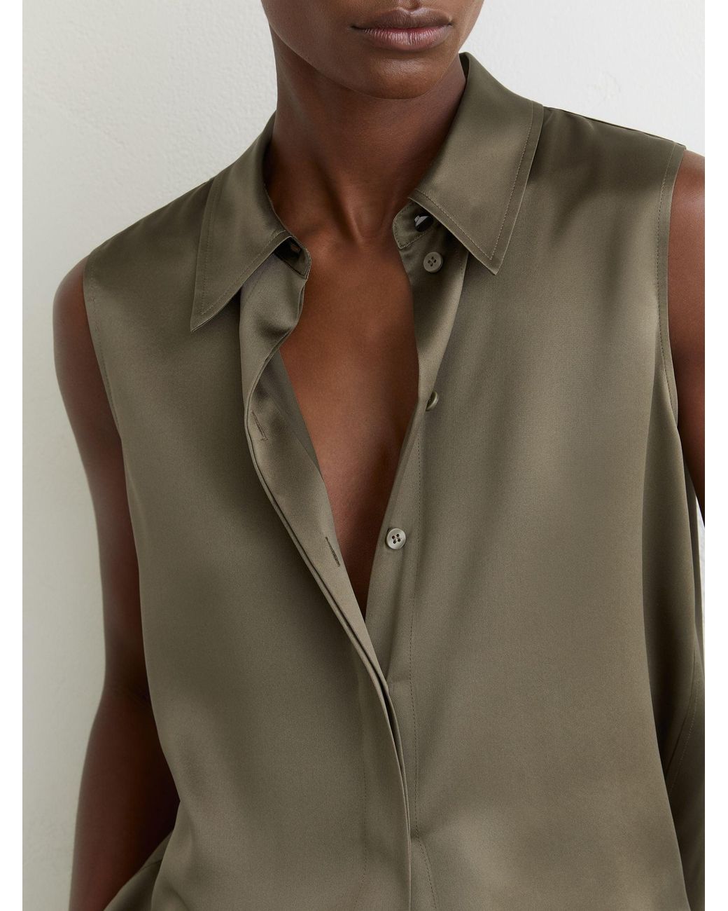 Reiss Amelia - Khaki Green Silk Sleeveless Shirt, Us 8