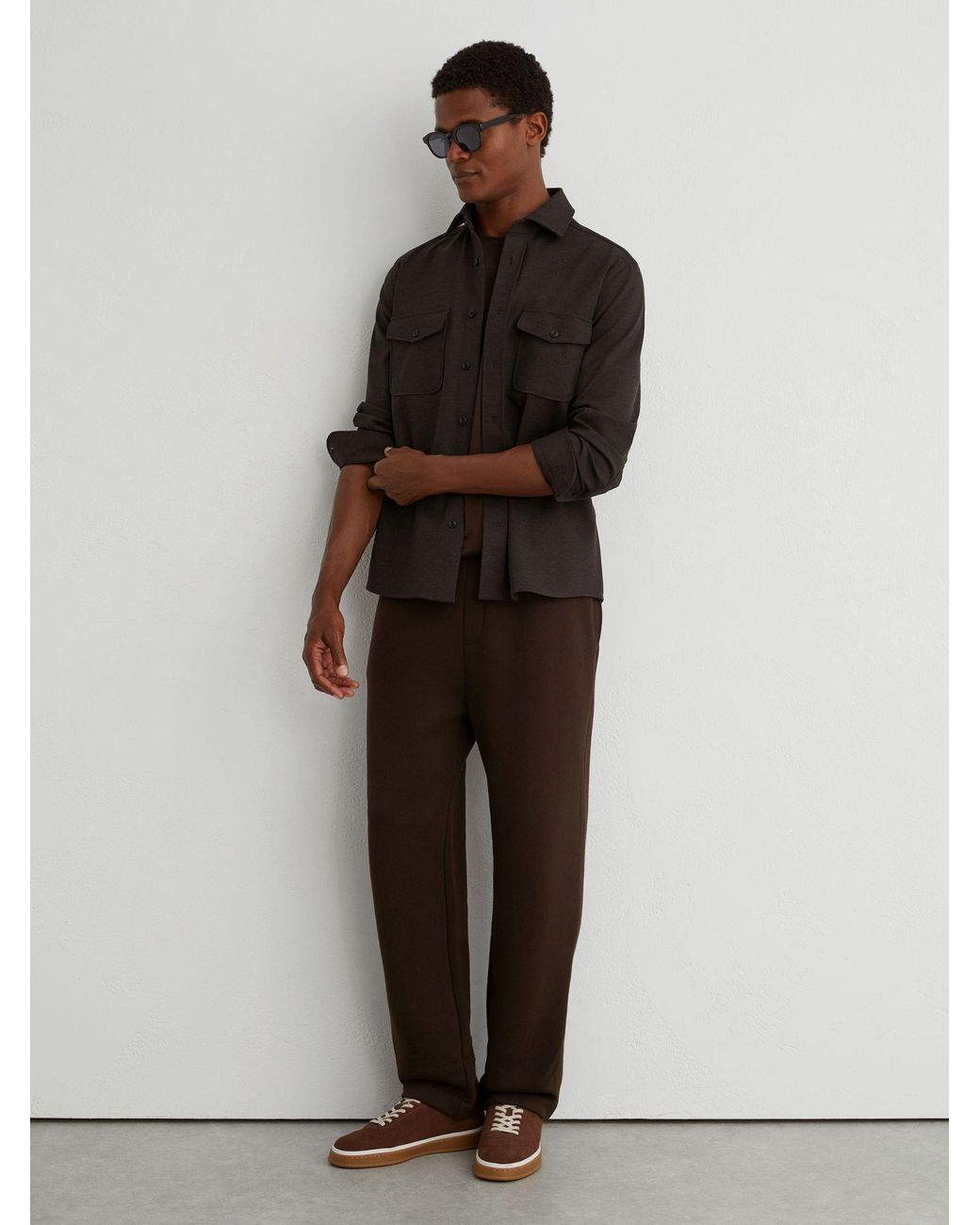 Reiss Black Twin-Pocket Button-Through Overshirt for men