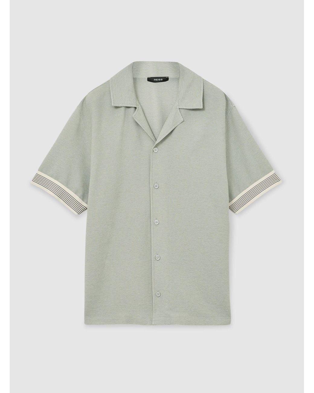 Reiss Gray Textured Stripe-Tape Cuban-Collar Shirt for men