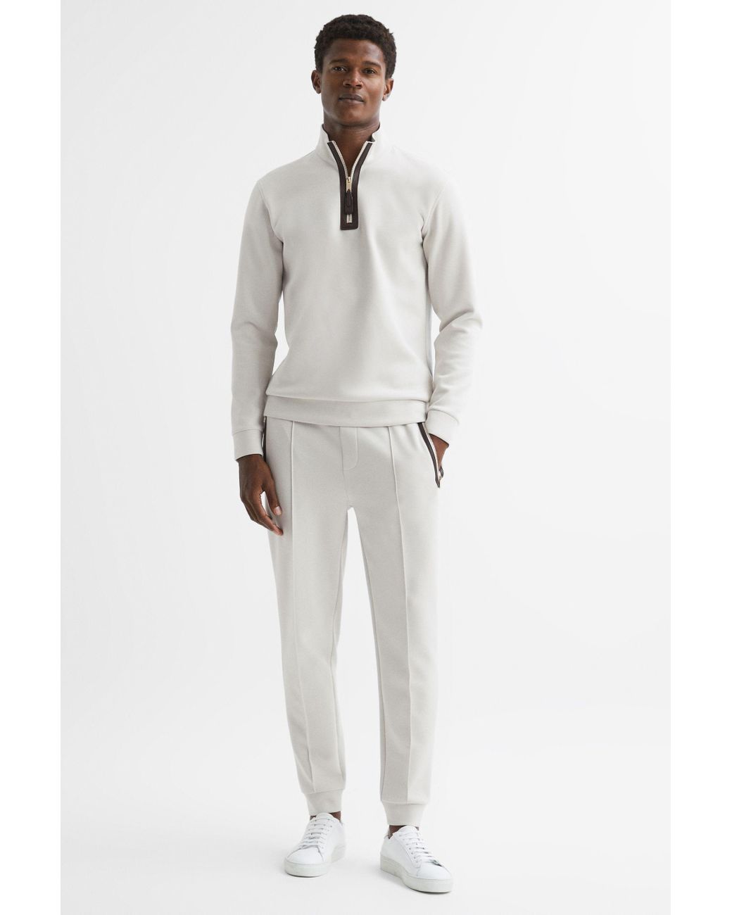 Reiss Warren - Off White Drawstring Contrast Zip Joggers for Men