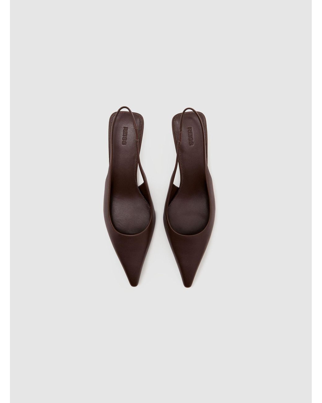 Reiss Black Leather Slingback Low-Heel Court Shoes