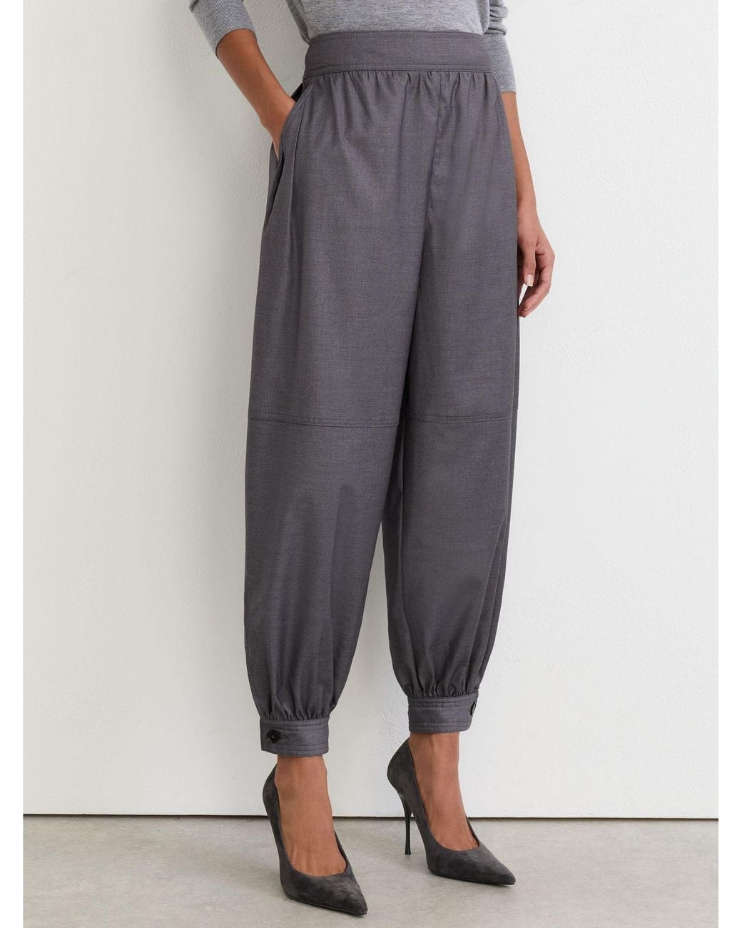 Reiss Gray Cuffed Balloon-Leg Trousers