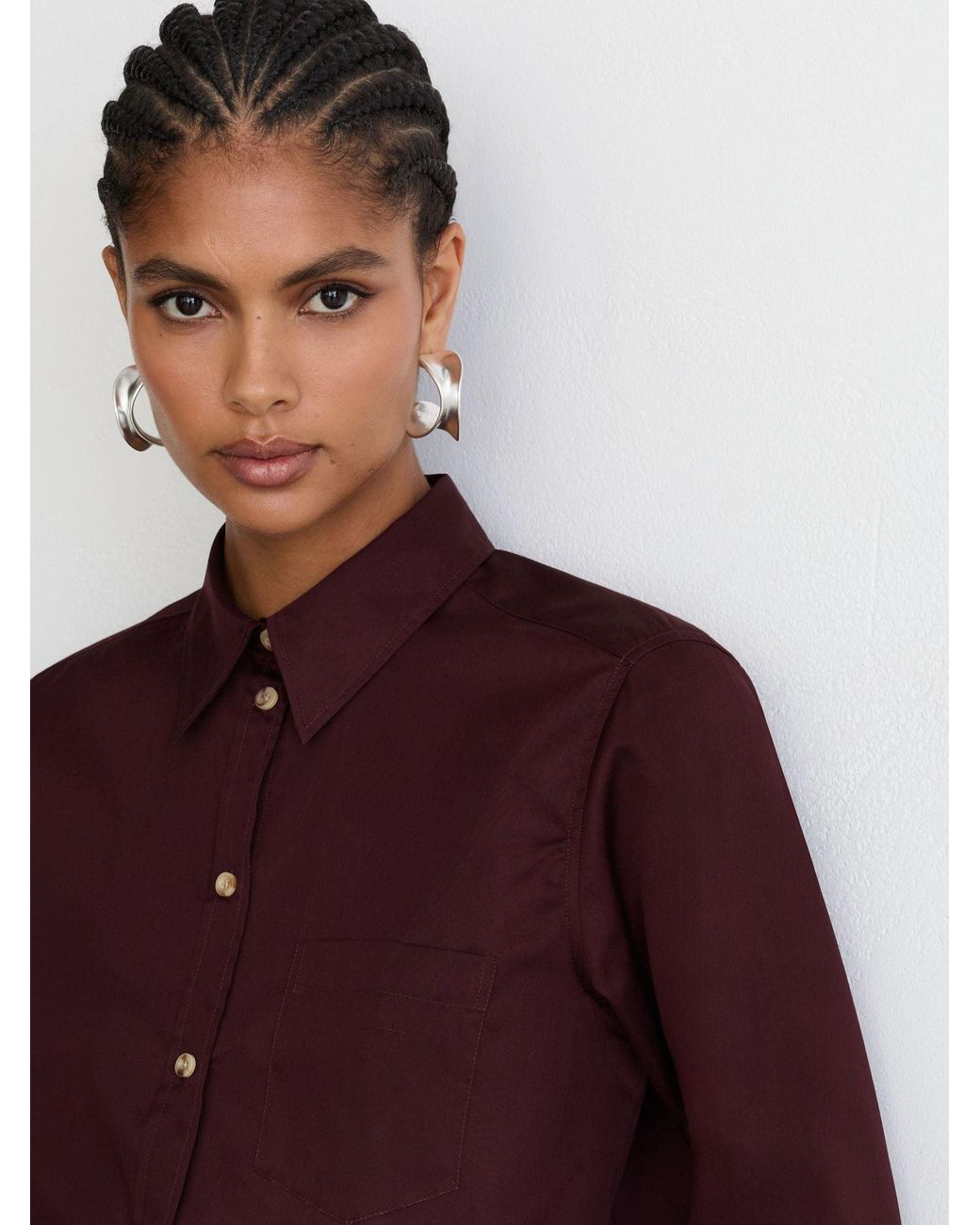 Reiss Red Cotton Cropped Long-Sleeve Shirt