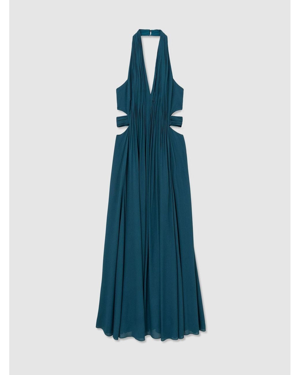 Reiss Blue Cara Petite Halterneck Pleated Maxi Dress