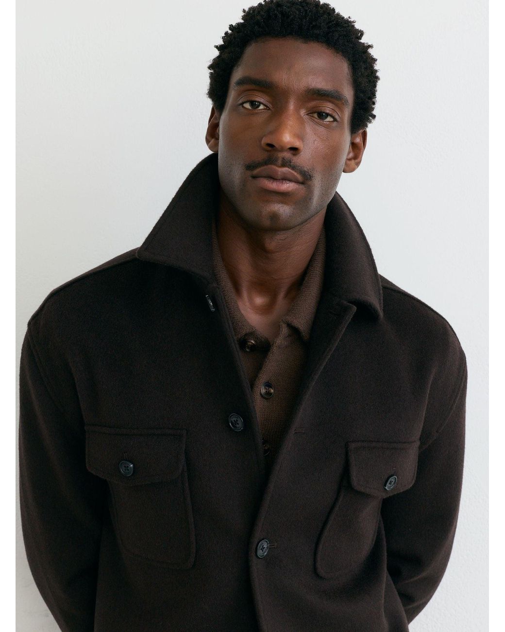 Reiss Black Liam - Dark Brown Wool-blend Twin-pocket Overshirt, M for men
