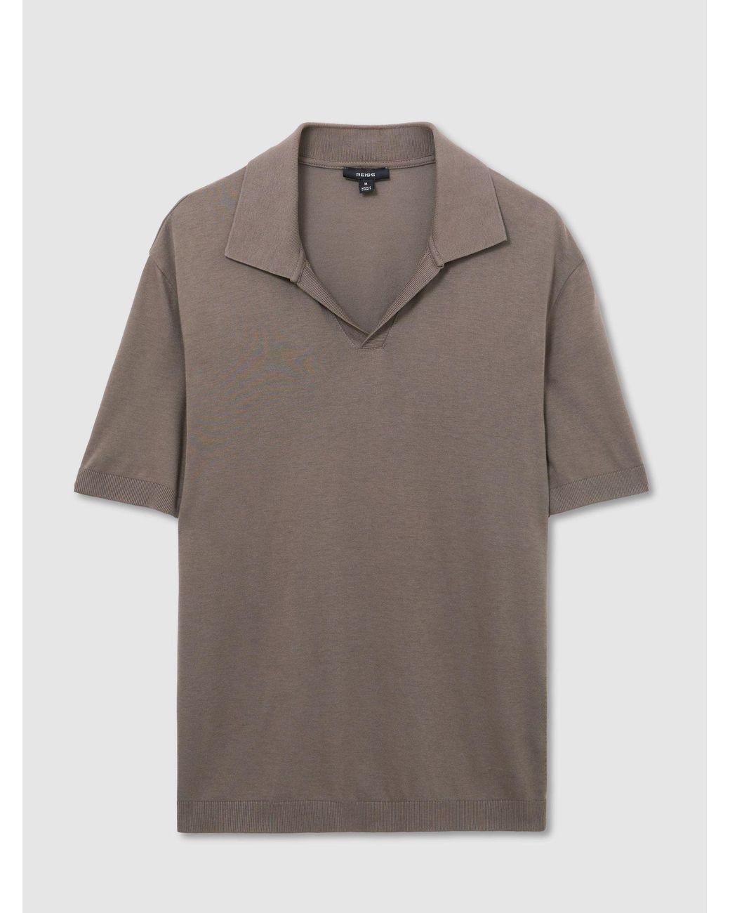 Reiss Gray Todd - Mouse Brown Cotton-modal Open-collar Short-sleeve Polo Shirt, Xl for men