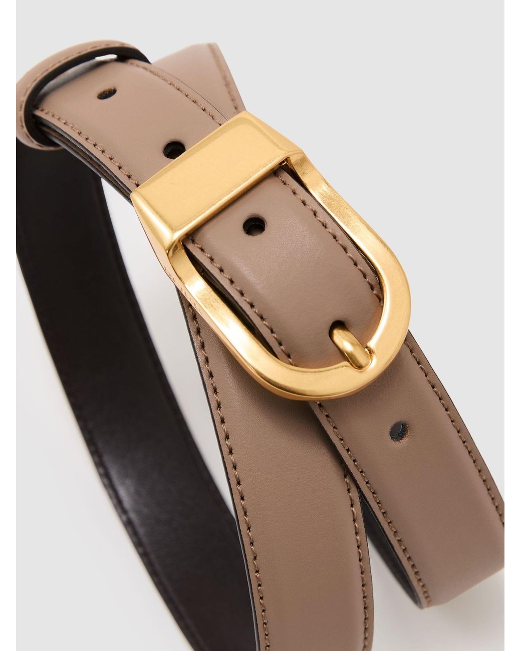 Reiss Gray Leather Curved-Buckle Belt