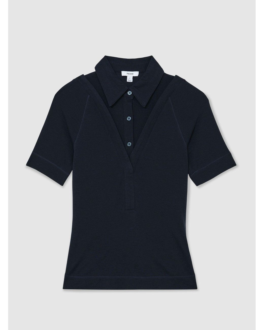 Reiss Blue Collar-Insert Jersey-Knit Top With Wool
