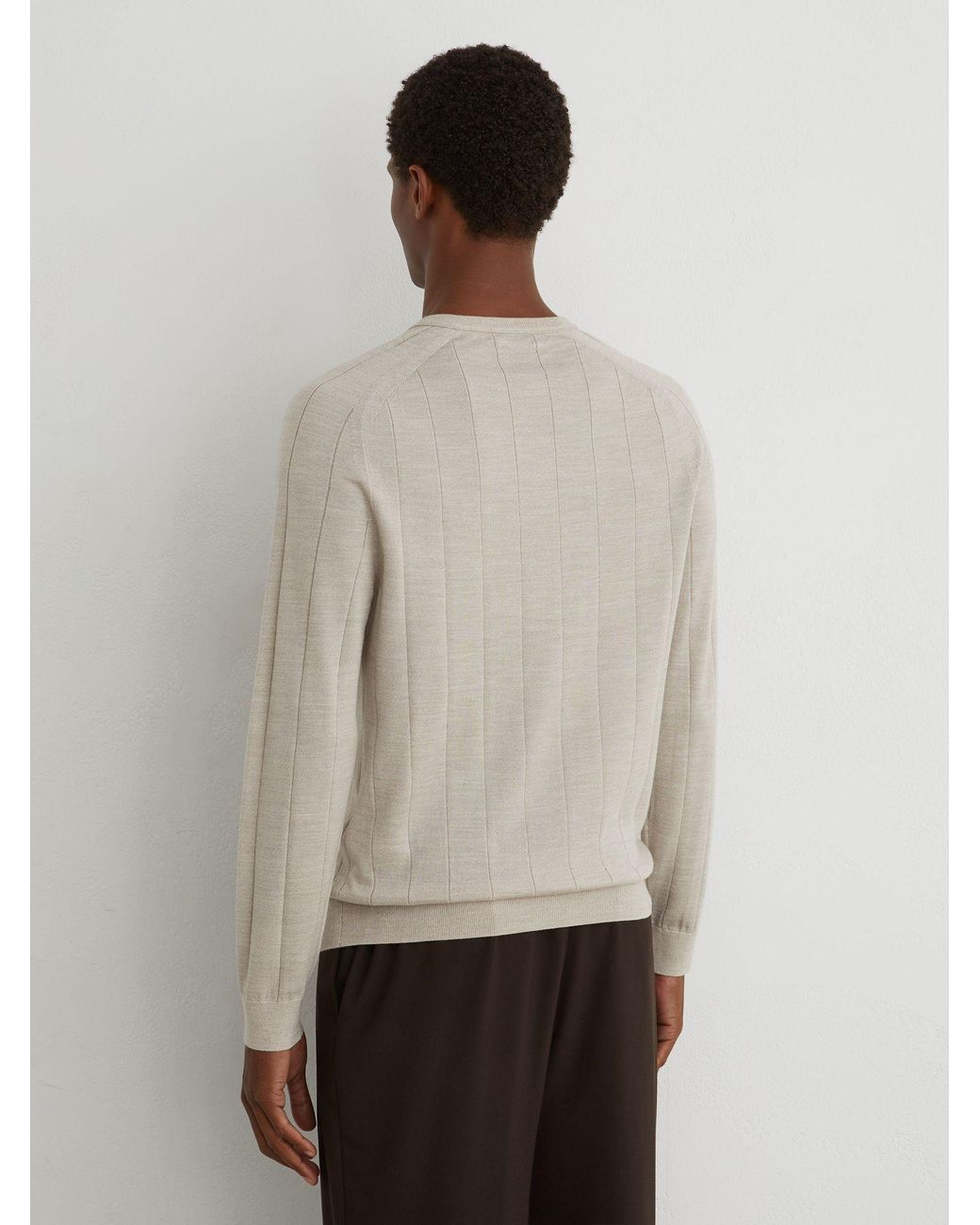 Reiss Natural Merino Wool Wide-Rib Henley Jumper for men