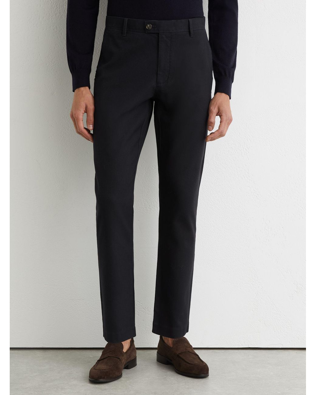 Reiss Black Cotton Pique Chino Trousers for men