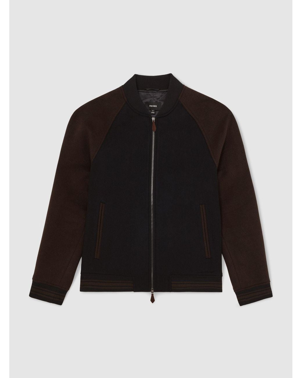 Reiss Black Wool-Blend Colour-Block Bomber Jacket for men