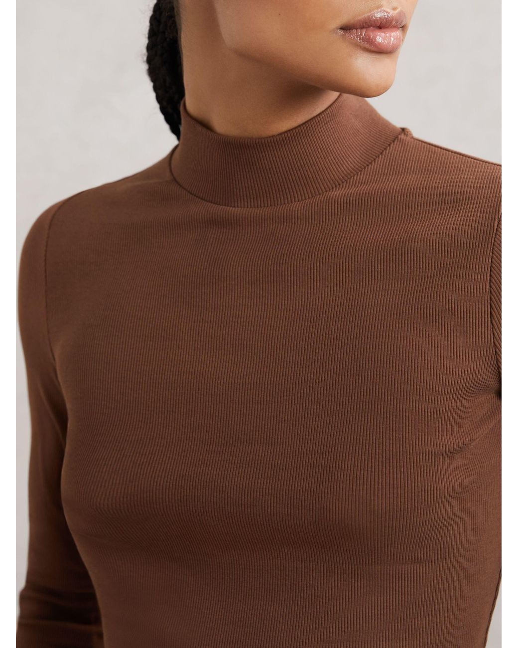 Reiss Brown Stretch-Cotton Funnel-Neck Top