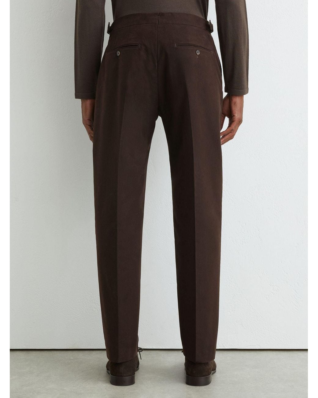 Reiss Black Dimmock - Chocolate Brown Cotton-blend Moleskin Tapered Trousers, 28 for men