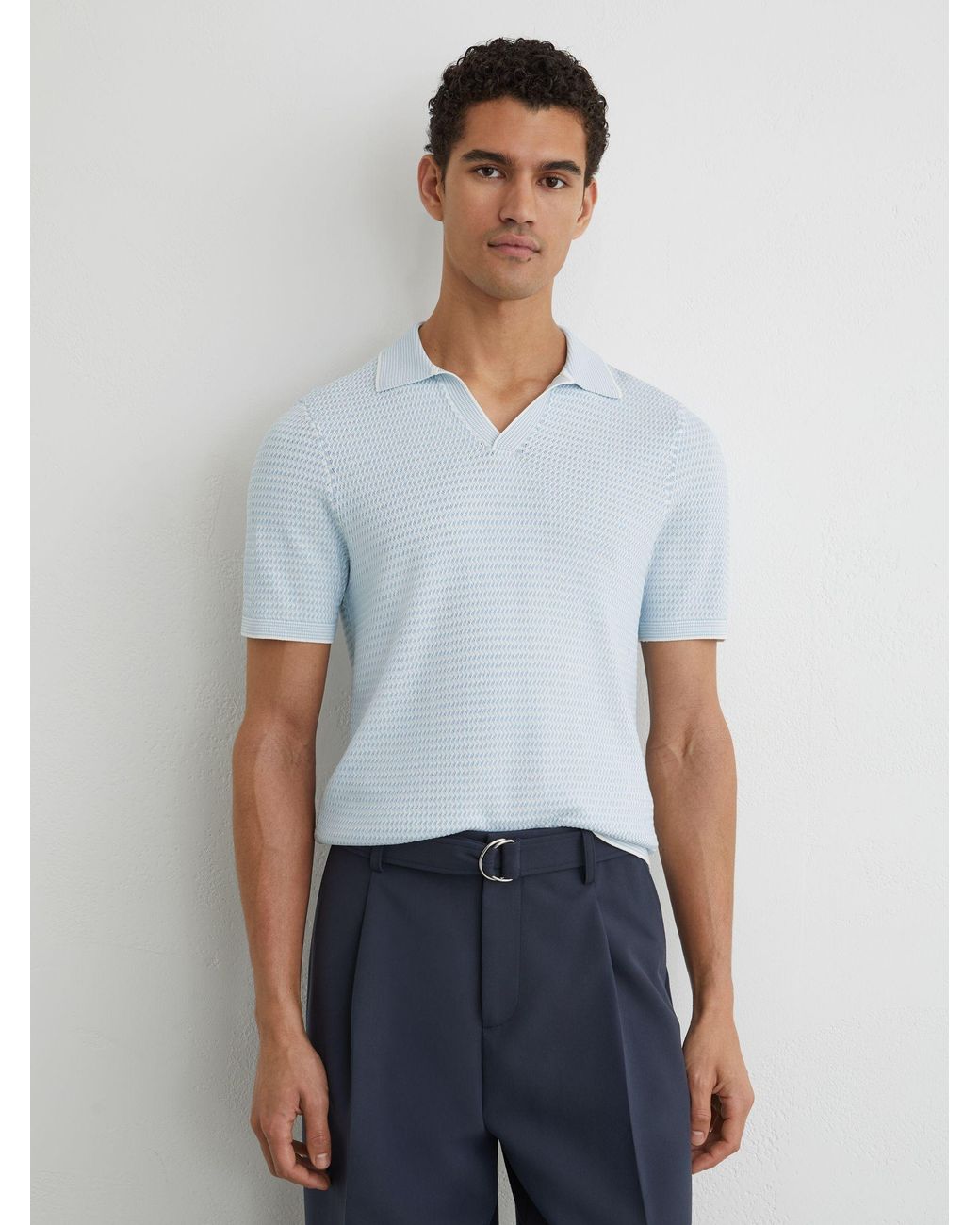 Reiss White Redbury - Soft Blue Open-collar Textured-knit Polo Shirt, M for men