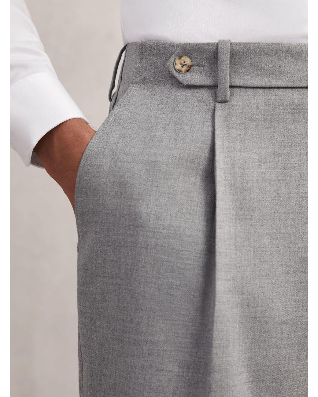 Reiss Gray Tailored-Fit Pleated Suit Trousers for men