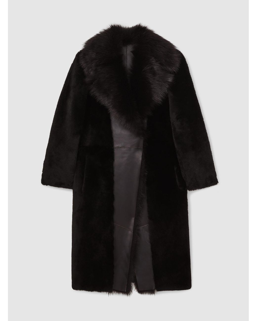 Reiss Black Shearling And Leather Coat