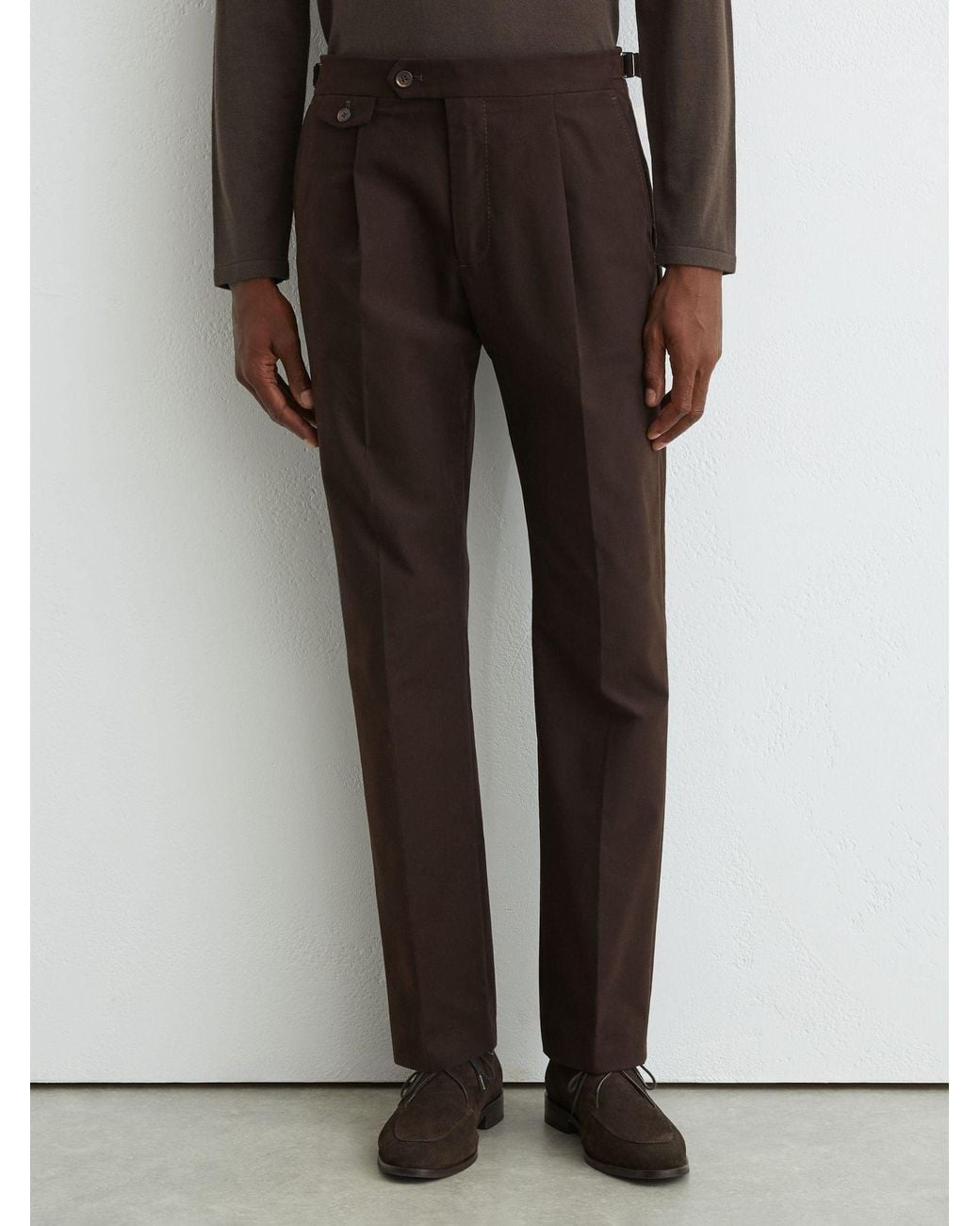 Reiss Black Dimmock - Chocolate Brown Cotton-blend Moleskin Tapered Trousers, 28 for men