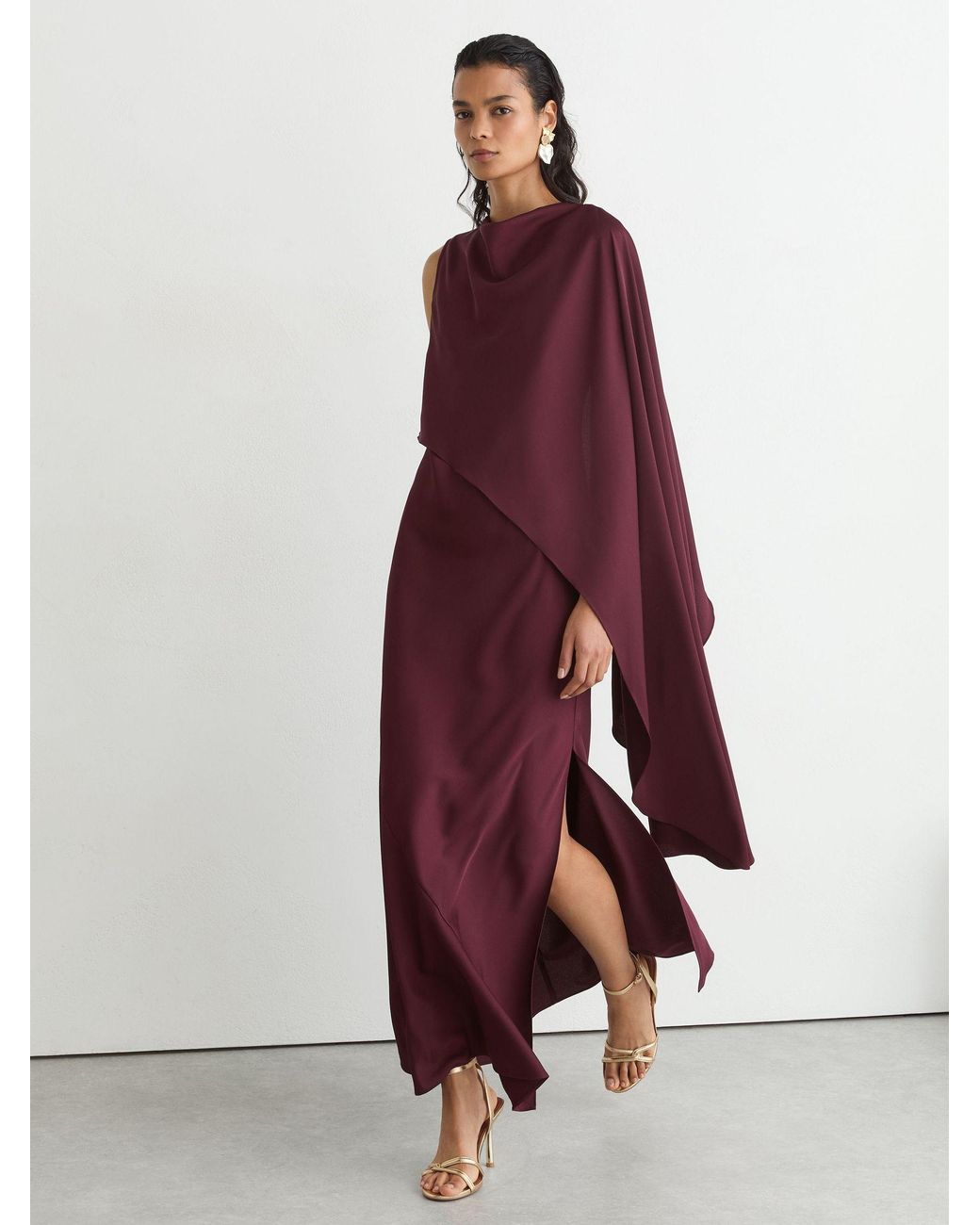 Reiss Red Asymmetric Cape-Detail Maxi Dress