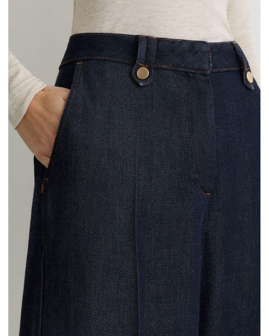 Reiss Blue Kaia - Indigo Lyocell Button-loop Wide-leg Trousers, Us 8