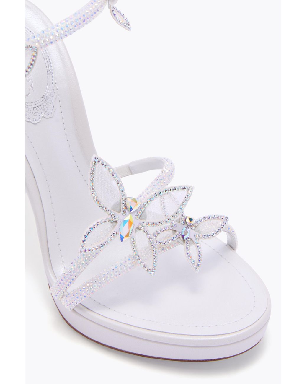 Rene Caovilla White Butterflower Ivory Satin-Lamb/Crystal-Transmissi Sandal
