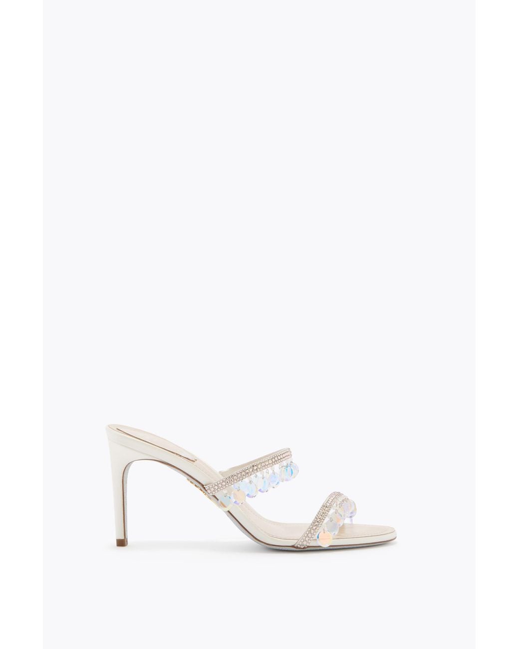 Rene Caovilla White Mule Chandelier Nude Con Maxi Cristalli Pendenti 80