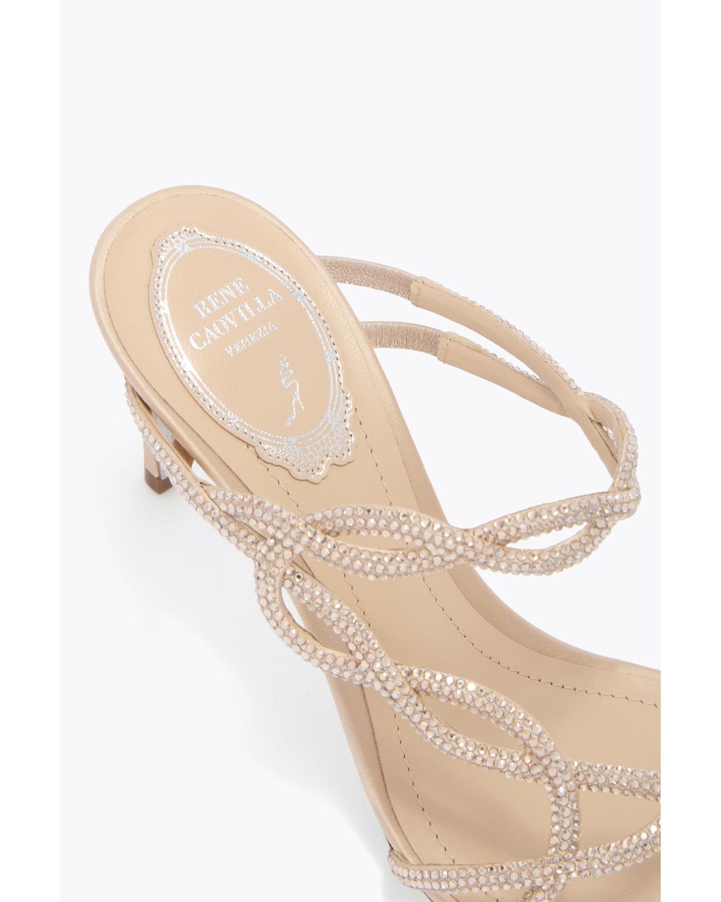 Rene Caovilla White Braid Champagne Mule 80
