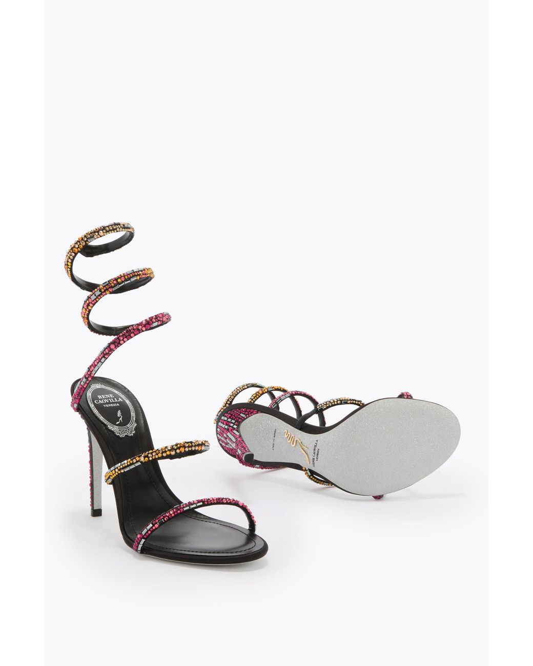 Rene Caovilla White Sandalo Cleo Nero Con Cristalli Swarovski 105